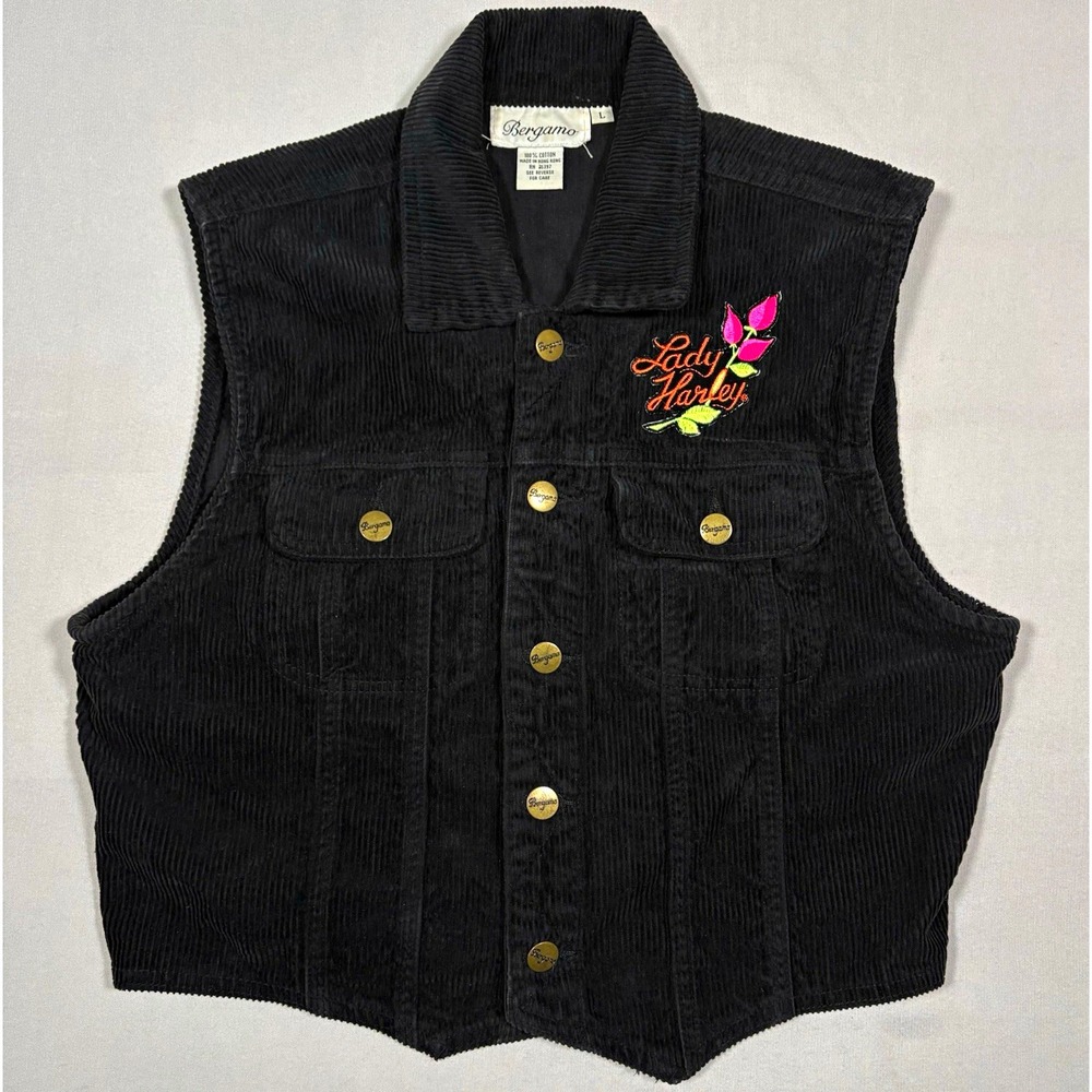 Bergamo Sturgis Vest womens Large Black Bike Week 2006 Lady Harley Corduroy